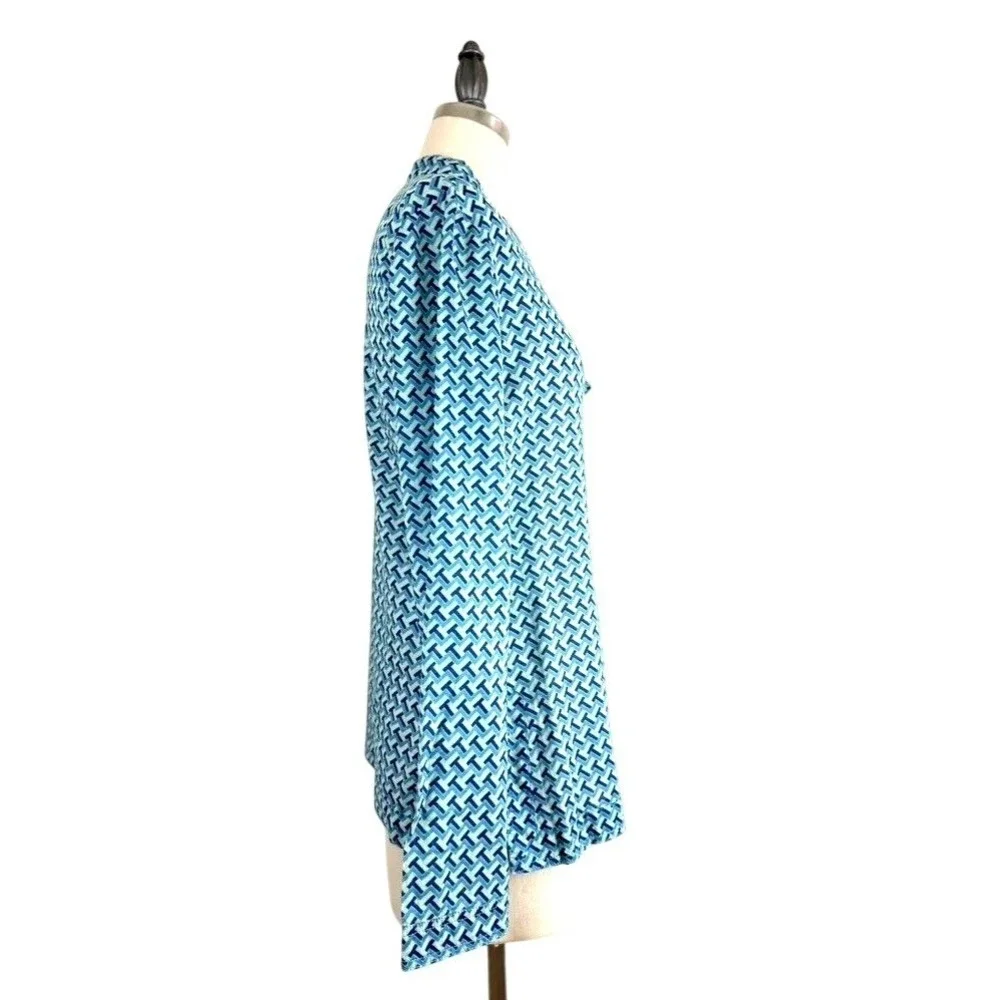TORY BURCH Tunic Top Blouse 4 Juniper Berry T-Zag Cotton Flare Sleeve Logo
